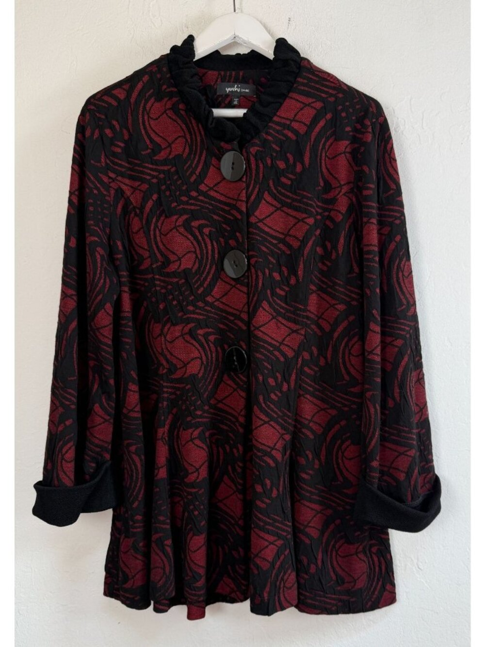 Yushi Red & Black Abstract Button-Front Jacket XXL Made In USA
